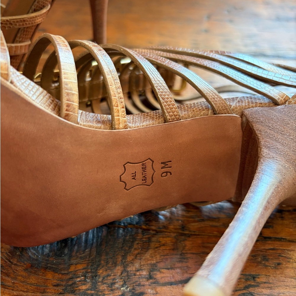 Tory Burch Tan Heels with Gold Buckles - Picture 5 of 6